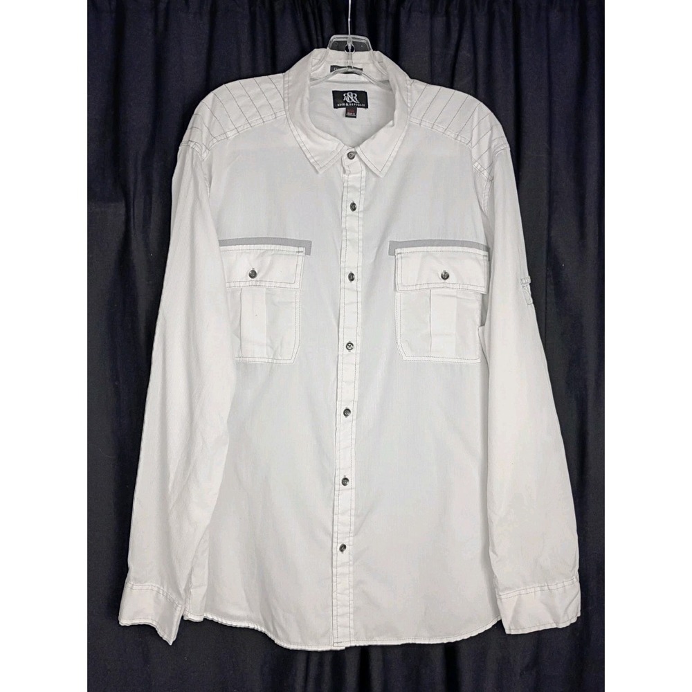 Rock And Republic Shirt Mens XXL White Flap Pockets Shoulder Yoke Dressy